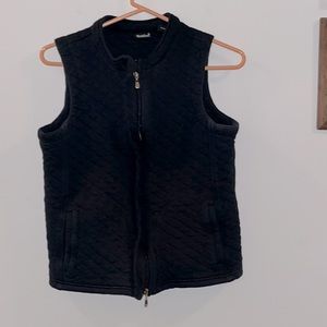 Vtg Quilted Vest, Black, Double Zipper, Size Large